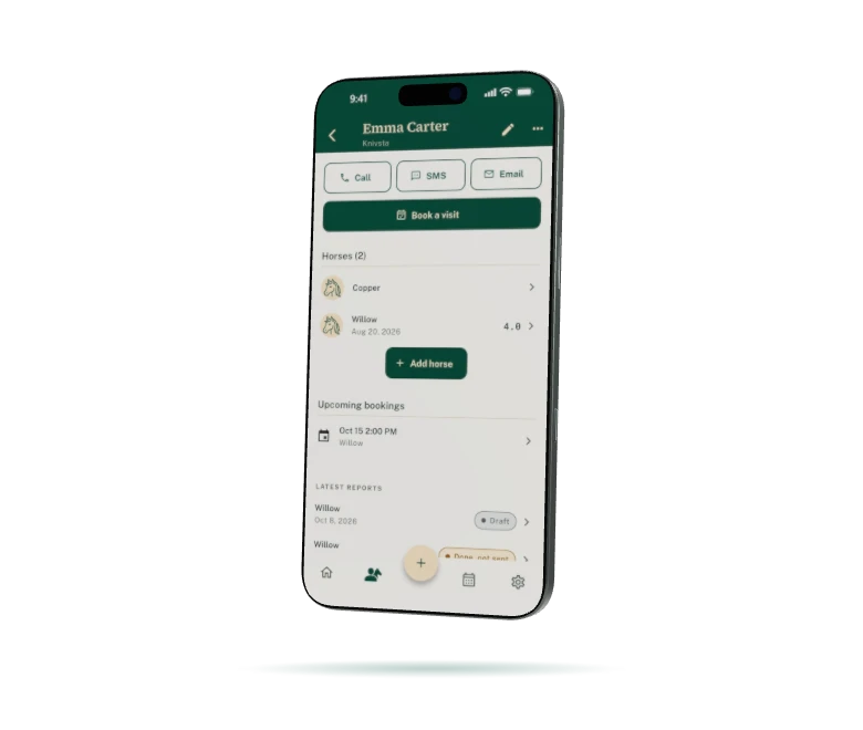 A client with buttons to call, text and email